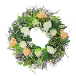Rose And Foliage Artificial Spring Wreath - 24-Inch, Unlit