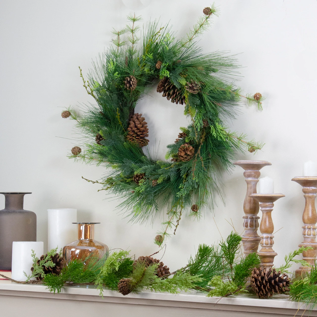 28" Long Needle And Pine Cones Artificial Christmas Wreath - Unlit 2 28" Long Needle And Pine Cones Artificial Christmas Wreath - Unlit - Image 2