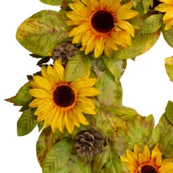 Yellow Sunflower And Pine Cone Artificial Fall Harvest Wreath - 24 Inch, Unlit -Best Christmas Store northlight vm26530 1 09140.1667533443