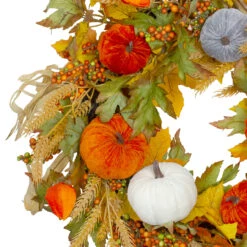 Velvet Pumpkins And Wheat Artificial Fall Harvest Wreath - 24-Inch, Unlit -Best Christmas Store northlight vm26532 1 97522.1667573684