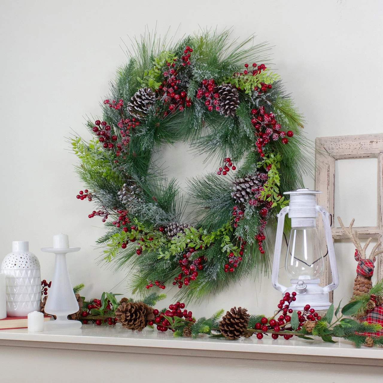 Iced Red Berries And Mixed Pine Artificial Christmas Wreath - 32 Inch, Unllit 2 Iced Red Berries And Mixed Pine Artificial Christmas Wreath - 32 Inch, Unllit - Image 2