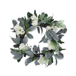 Iced Hydrangeas, Blueberries, And Foliage Artificial Christmas Wreath - 26 Inch, Unlit