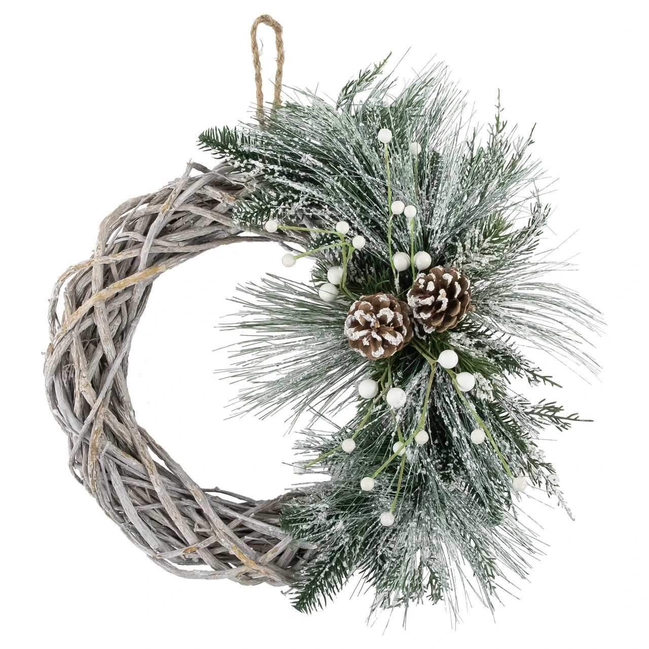 Frosted Pine Cone And Foliage Artificial Christmas Twig Wreath, 15 Inch, Unlit 1 Frosted Pine Cone And Foliage Artificial Christmas Twig Wreath, 15 Inch, Unlit