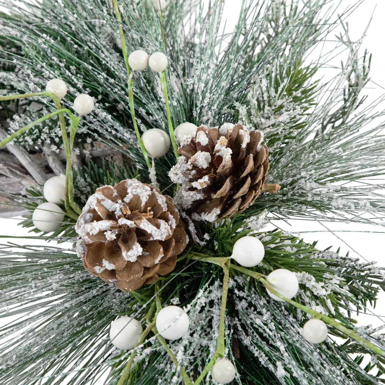 Frosted Pine Cone And Foliage Artificial Christmas Twig Wreath, 15 Inch, Unlit 2 Frosted Pine Cone And Foliage Artificial Christmas Twig Wreath, 15 Inch, Unlit - Image 2