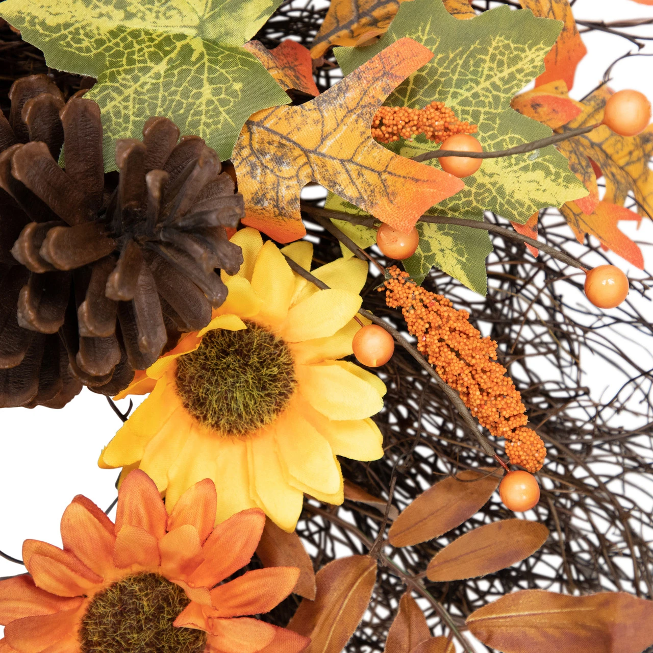 Sunflowers And Pine Cones Fall Artificial Thanksgiving Wreath, 24-Inch, Unlit 4 Sunflowers And Pine Cones Fall Artificial Thanksgiving Wreath, 24-Inch, Unlit - Image 4