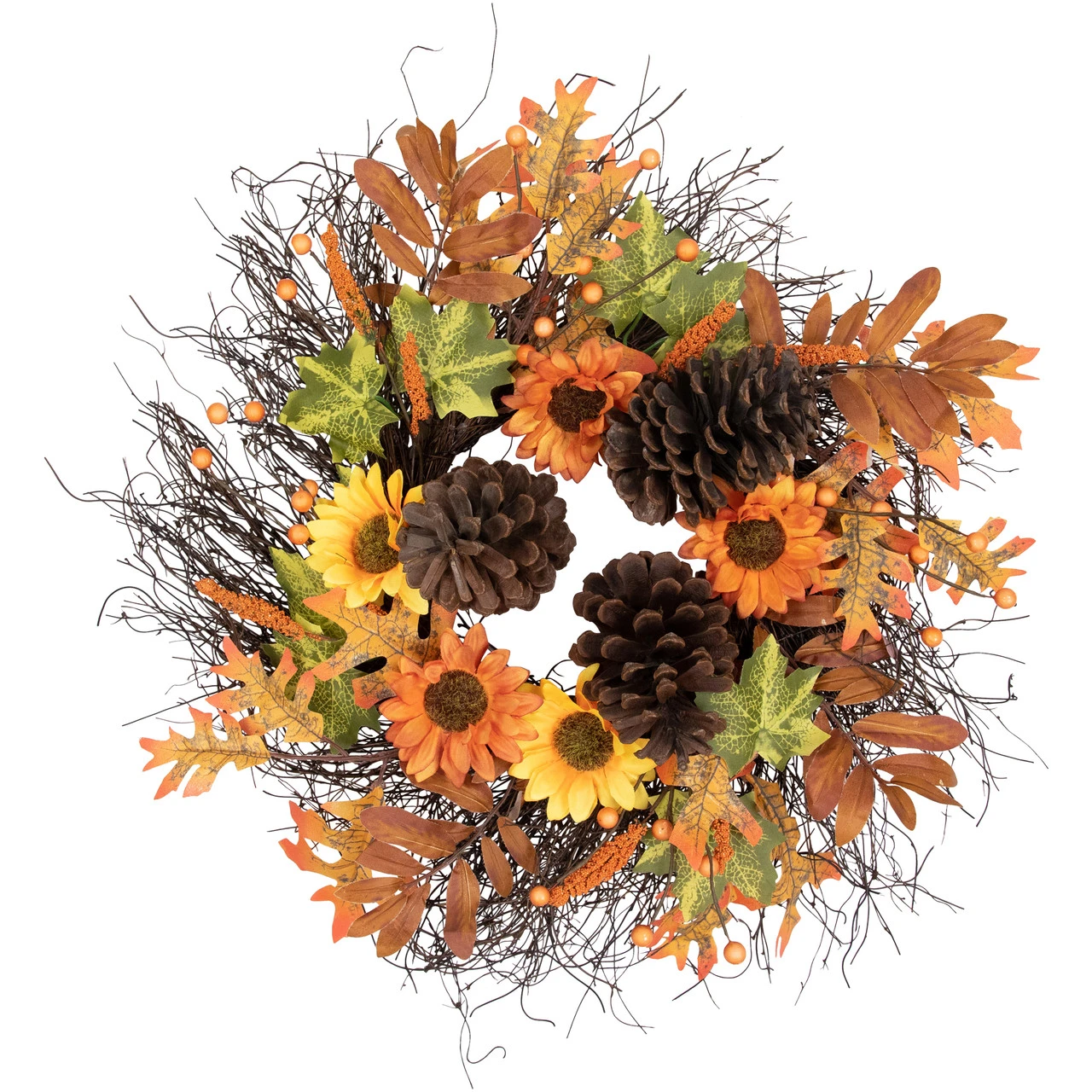Sunflowers And Pine Cones Fall Artificial Thanksgiving Wreath, 24-Inch, Unlit 1 Sunflowers And Pine Cones Fall Artificial Thanksgiving Wreath, 24-Inch, Unlit