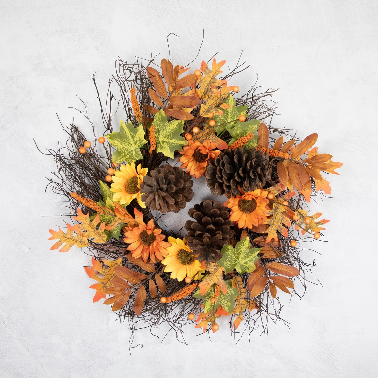 Sunflowers And Pine Cones Fall Artificial Thanksgiving Wreath, 24-Inch, Unlit 3 Sunflowers And Pine Cones Fall Artificial Thanksgiving Wreath, 24-Inch, Unlit - Image 3