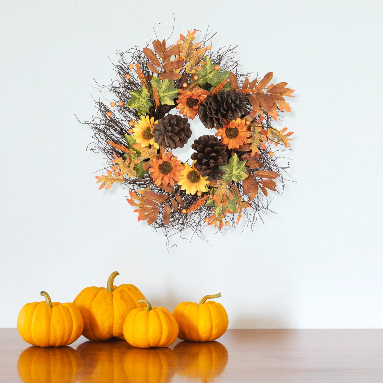 Sunflowers And Pine Cones Fall Artificial Thanksgiving Wreath, 24-Inch, Unlit 2 Sunflowers And Pine Cones Fall Artificial Thanksgiving Wreath, 24-Inch, Unlit - Image 2