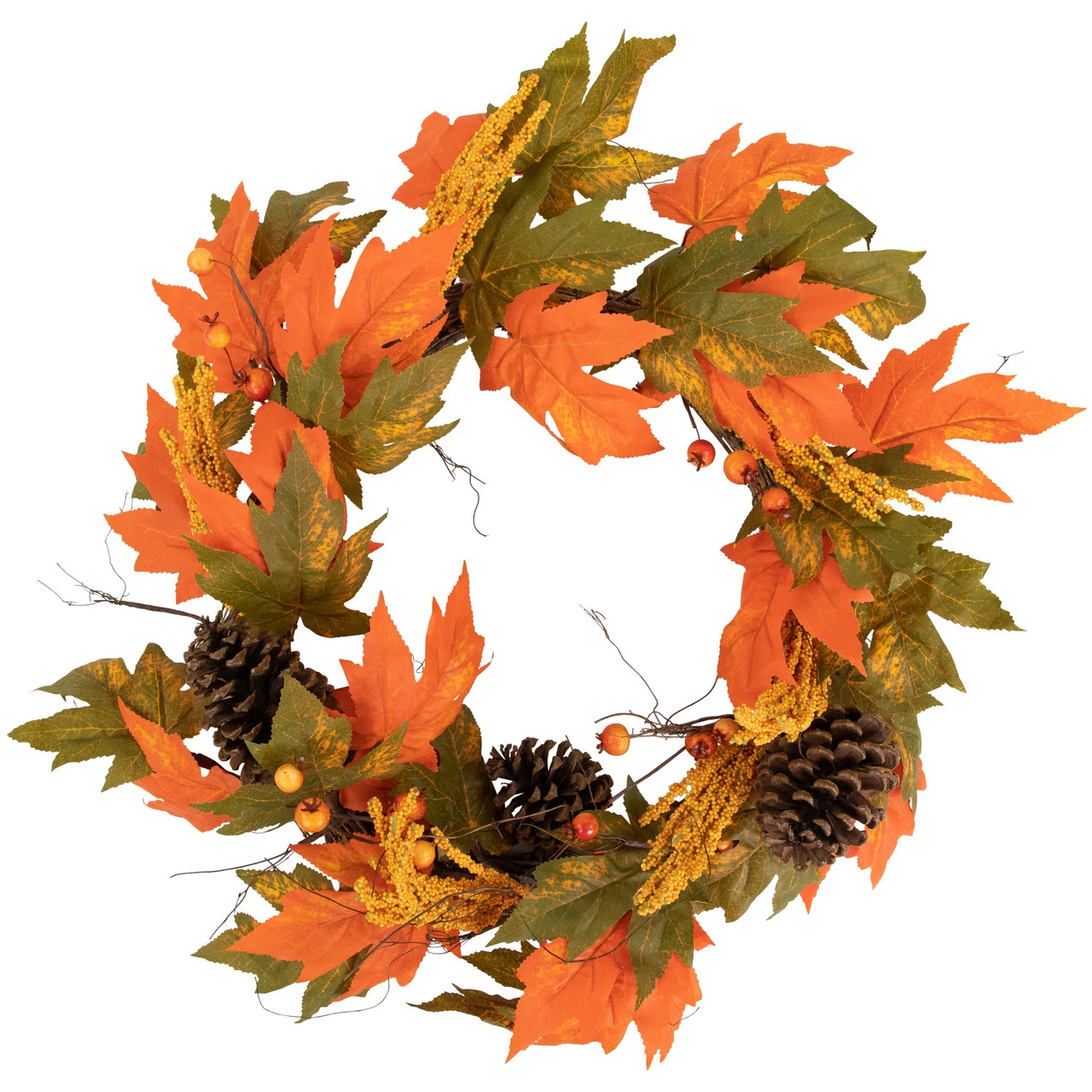 Leaves, Pinecones And Berries Artificial Fall Harvest Wreath, 24-Inch, Unlit 1 Leaves, Pinecones And Berries Artificial Fall Harvest Wreath, 24-Inch, Unlit
