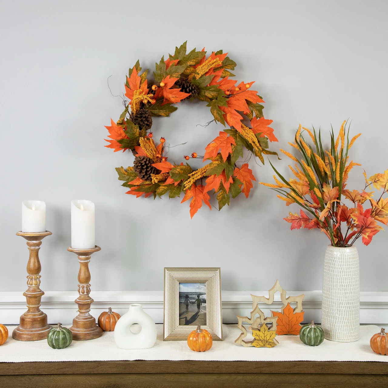 Leaves, Pinecones And Berries Artificial Fall Harvest Wreath, 24-Inch, Unlit 3 Leaves, Pinecones And Berries Artificial Fall Harvest Wreath, 24-Inch, Unlit - Image 3
