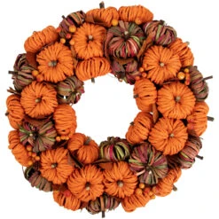 Pumpkin Artificial Fall Harvest Wreath, 15 Inch Unlit