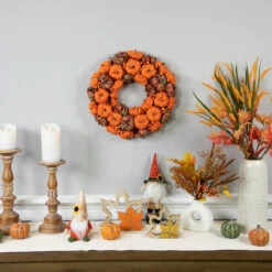 Pumpkin Artificial Fall Harvest Wreath, 15 Inch Unlit -Best Christmas Store northlight vm37845 styled 2 70807.1684450108