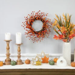 Orange Berries And Twig Artificial Fall Harvest Wreath 14- Inch, Unlit -Best Christmas Store northlight vm37851 styled 2 62634.1684449118