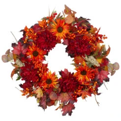 Leaves And Flowers Fall Harvest Wreath - 24-Inch, Unlit