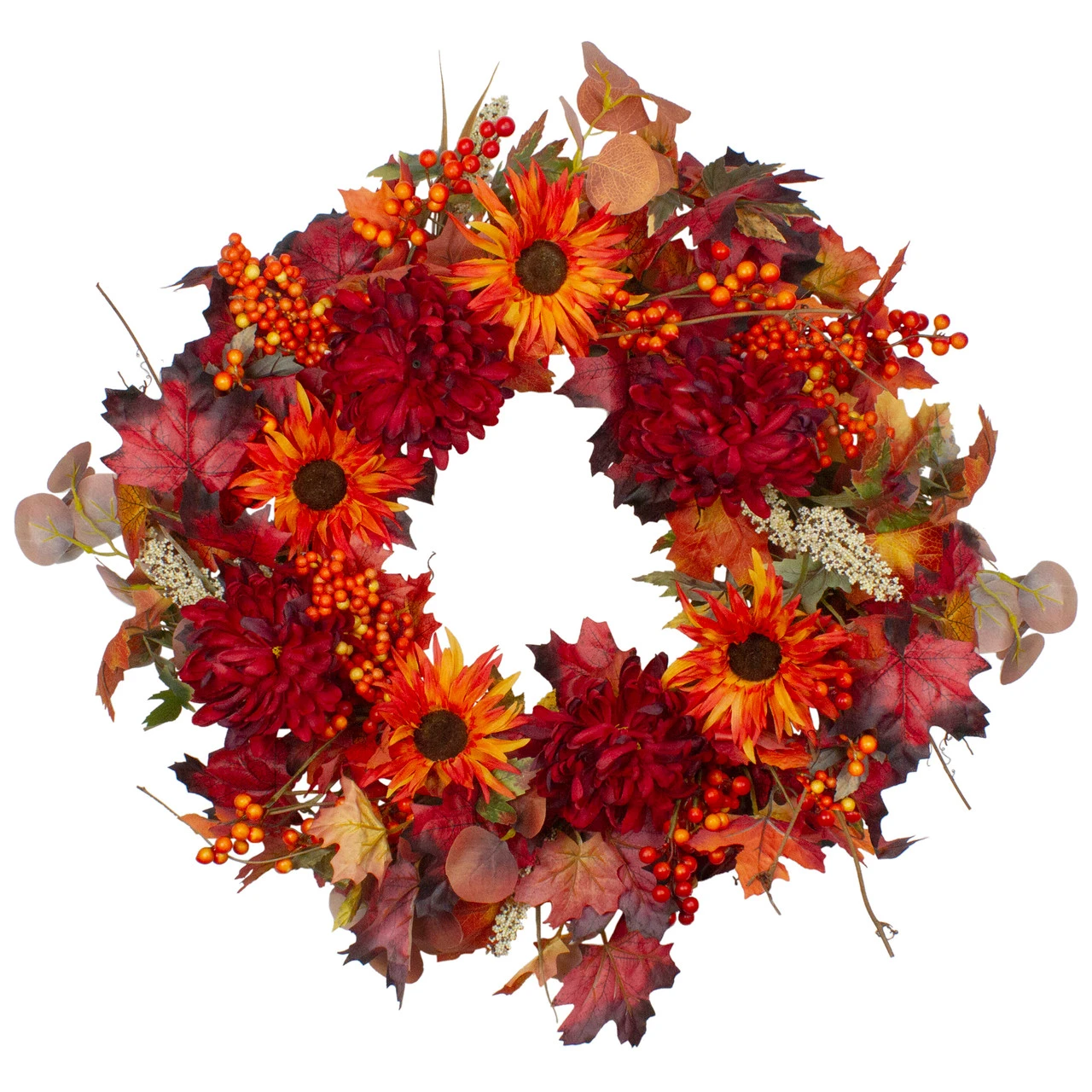 Leaves And Flowers Fall Harvest Wreath - 24-Inch, Unlit 1 Leaves And Flowers Fall Harvest Wreath - 24-Inch, Unlit