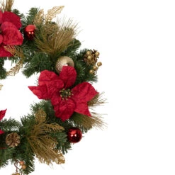 Poinsettias And Ball Ornaments Artificial Christmas Wreath - 24-Inch, Unlit -Best Christmas Store northlight vm89300 2 updated 08149.1667488090