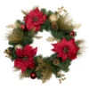 Poinsettias And Ball Ornaments Artificial Christmas Wreath - 24-Inch, Unlit