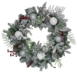 Frosted Cedar And Berries Artificial Christmas Wreath - 24-Inch, Unlit
