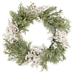 White Berry And Frosted Pine Christmas Wreath, 28-Inch, Unlit