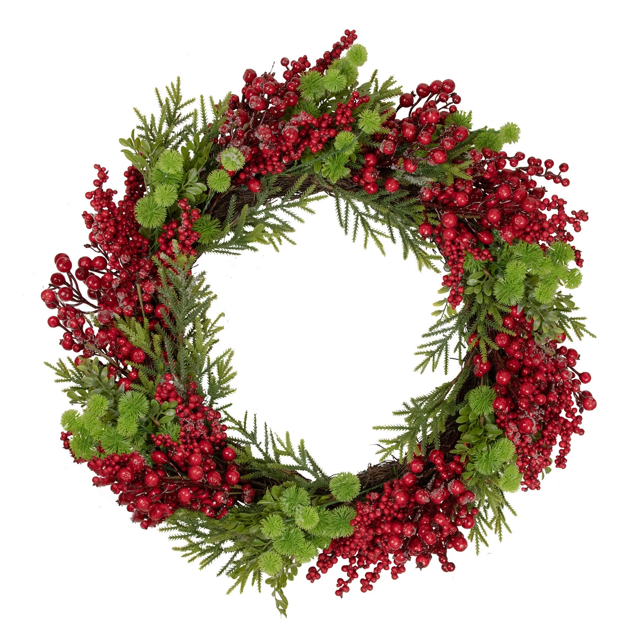Red Berry And Frosted Pine Christmas Wreath, 28-Inch, Unlit 1 Red Berry And Frosted Pine Christmas Wreath, 28-Inch, Unlit