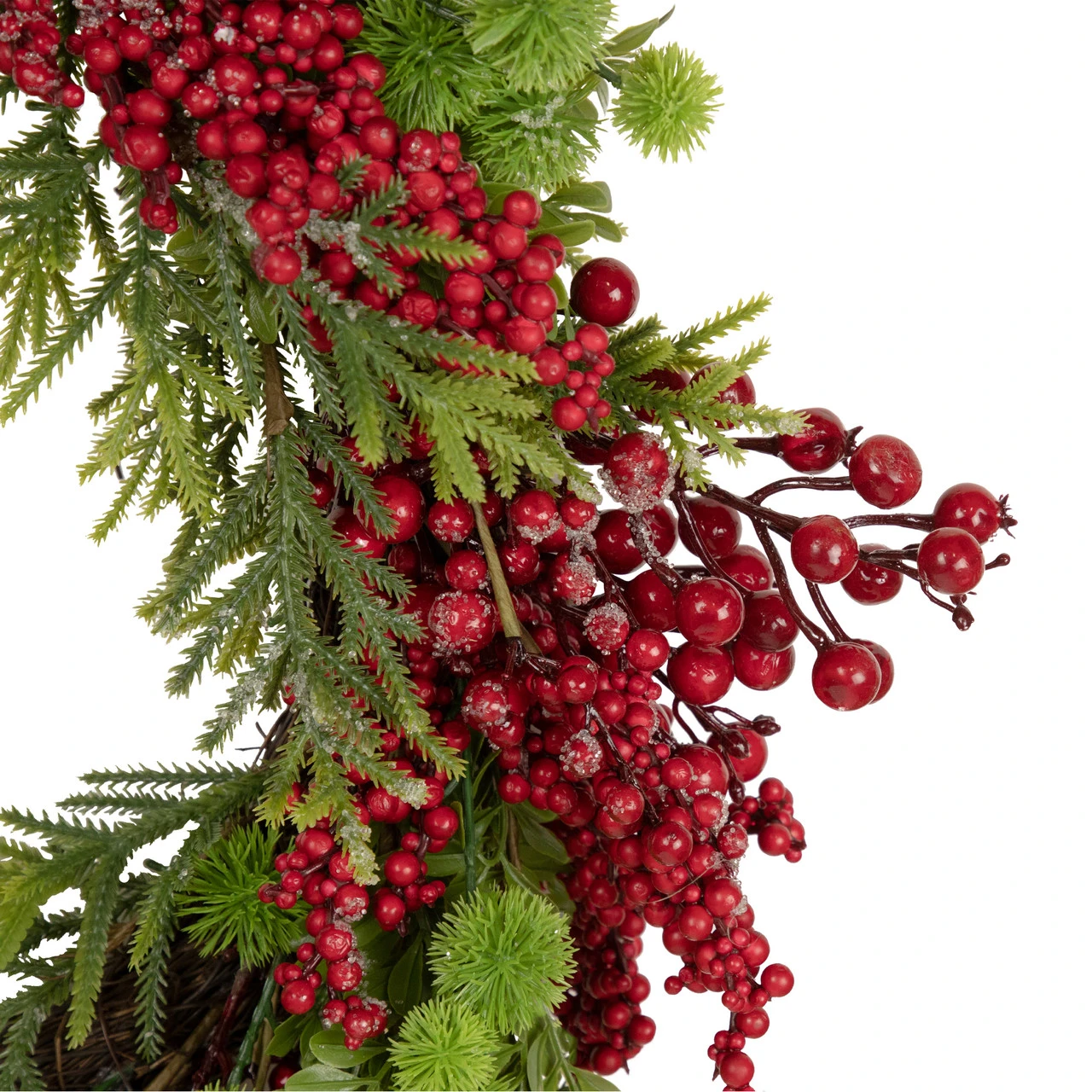 Red Berry And Frosted Pine Christmas Wreath, 28-Inch, Unlit 3 Red Berry And Frosted Pine Christmas Wreath, 28-Inch, Unlit - Image 3