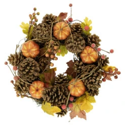 Pinecone And Pumpkin Autumn Harvest Wreath, 13.5-Inch, Unlit