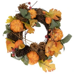 Pumpkin And Pinecone Autumn Harvest Wreath, 13.5-Inch, Unlit