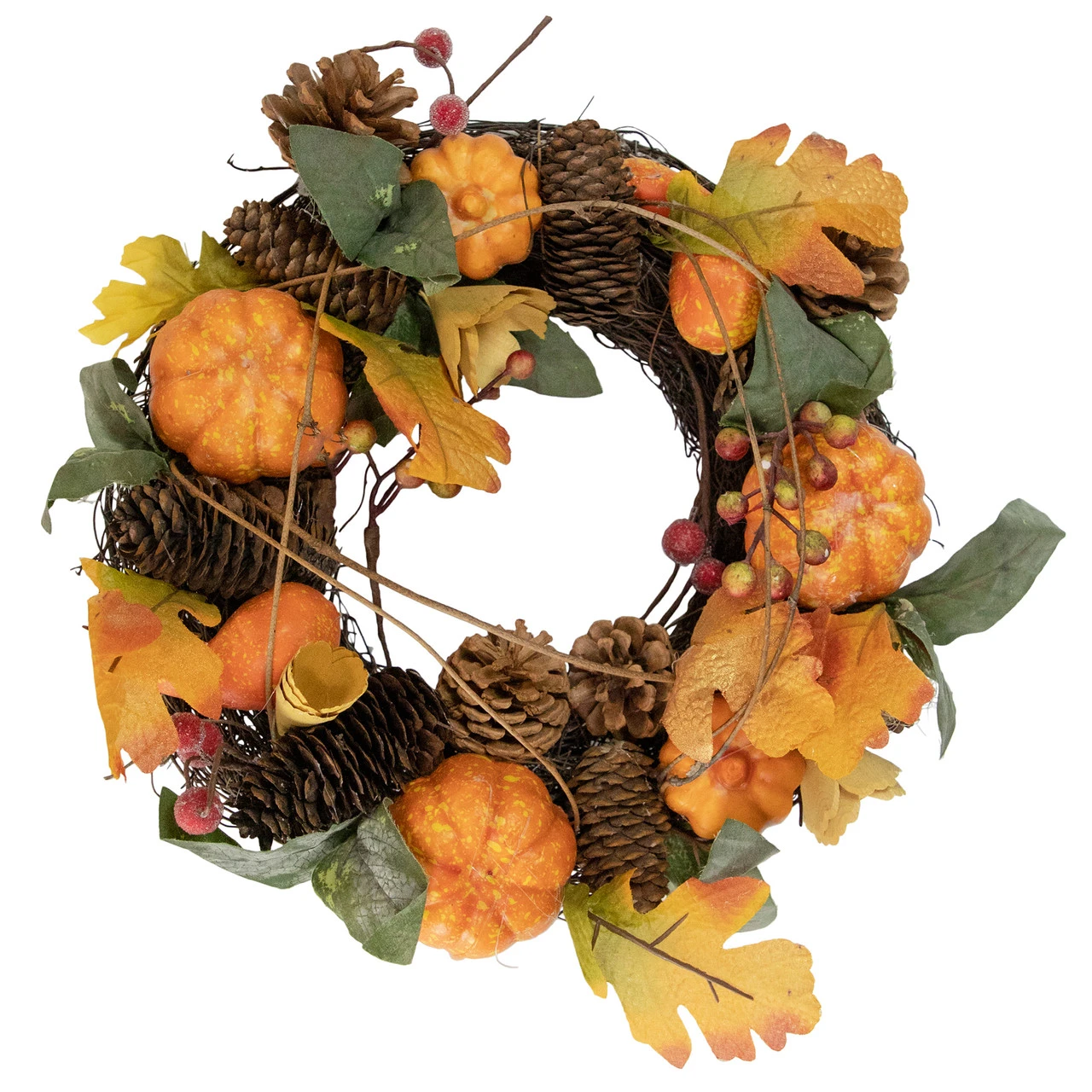 Pumpkin And Pinecone Autumn Harvest Wreath, 13.5-Inch, Unlit 1 Pumpkin And Pinecone Autumn Harvest Wreath, 13.5-Inch, Unlit