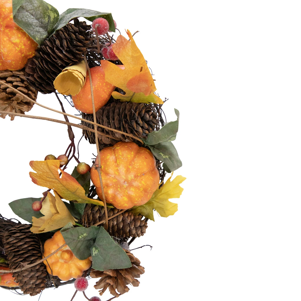 Pumpkin And Pinecone Autumn Harvest Wreath, 13.5-Inch, Unlit 2 Pumpkin And Pinecone Autumn Harvest Wreath, 13.5-Inch, Unlit - Image 2