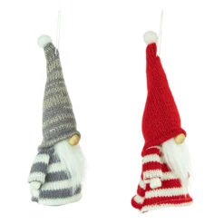 Set Of 2 Red And Gray Striped Gnome Plush Christmas Ornaments 6.25" -Best Christmas Store northlight wu94297 2 10029.1681148041