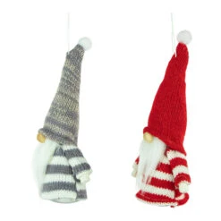 Set Of 2 Red And Gray Striped Gnome Plush Christmas Ornaments 6.25" -Best Christmas Store northlight wu94297 3 15186.1681148041