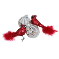 4ct Red And White Cardinal Birds Glass Finish Christmas Ball Ornaments 6.25" (155mm) -Best Christmas Store northlight wy00410 3 31309.1667536440