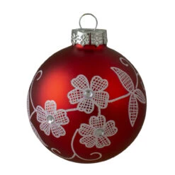 4ct Red And White Floral Christmas Ball Ornaments 3.25" (100mm) -Best Christmas Store northlight wy00414 3 83532.1667576000