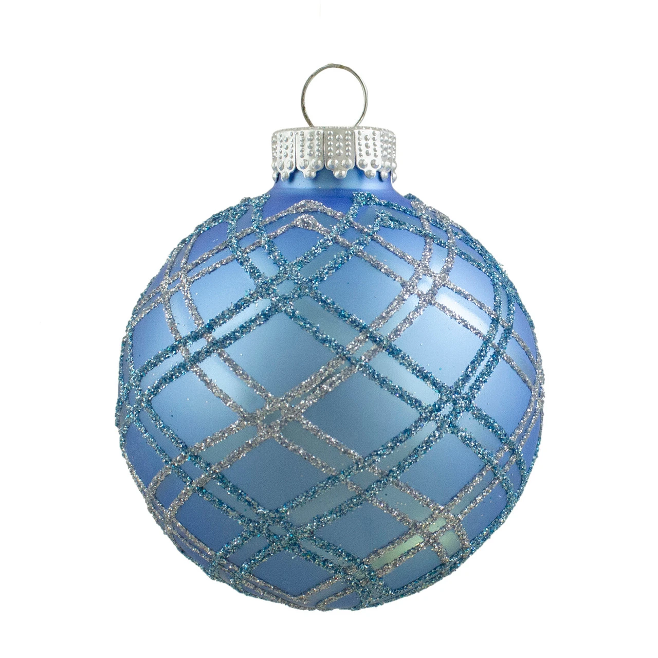 4ct Blue And Silver Plaid Glitter Glass Christmas Ornament Ball Set 2.75" (70mm) 3 4ct Blue And Silver Plaid Glitter Glass Christmas Ornament Ball Set 2.75" (70mm) - Image 3