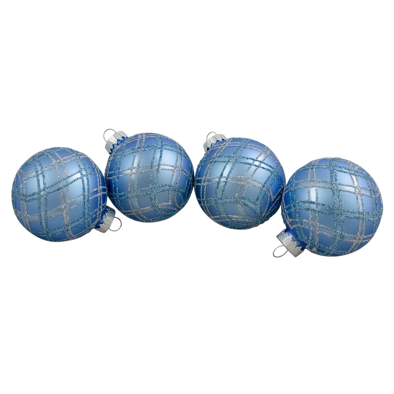 4ct Blue And Silver Plaid Glitter Glass Christmas Ornament Ball Set 2.75" (70mm) 1 4ct Blue And Silver Plaid Glitter Glass Christmas Ornament Ball Set 2.75" (70mm)