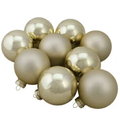 9ct Champagne Gold 2-Finish Glass Christmas Ball Ornaments 2.5" (65mm)