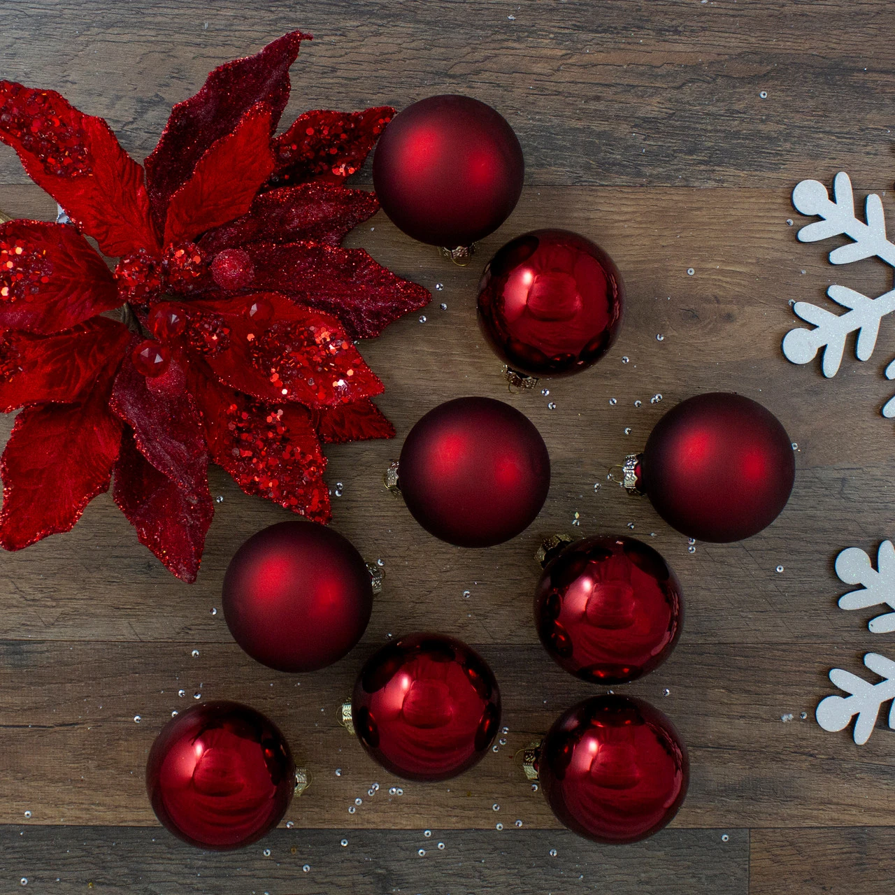 9ct Cherry Red Glass 2-Finish Christmas Ball Ornaments 2.5" (65mm) 2 9ct Cherry Red Glass 2-Finish Christmas Ball Ornaments 2.5" (65mm) - Image 2