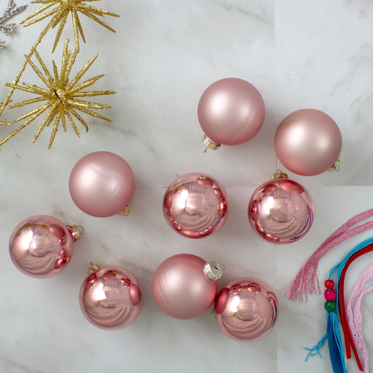 9ct Shiny And Matte Pink And Gold Glass Ball Christmas Ornaments 2.5" (65mm) 2 9ct Shiny And Matte Pink And Gold Glass Ball Christmas Ornaments 2.5" (65mm) - Image 2
