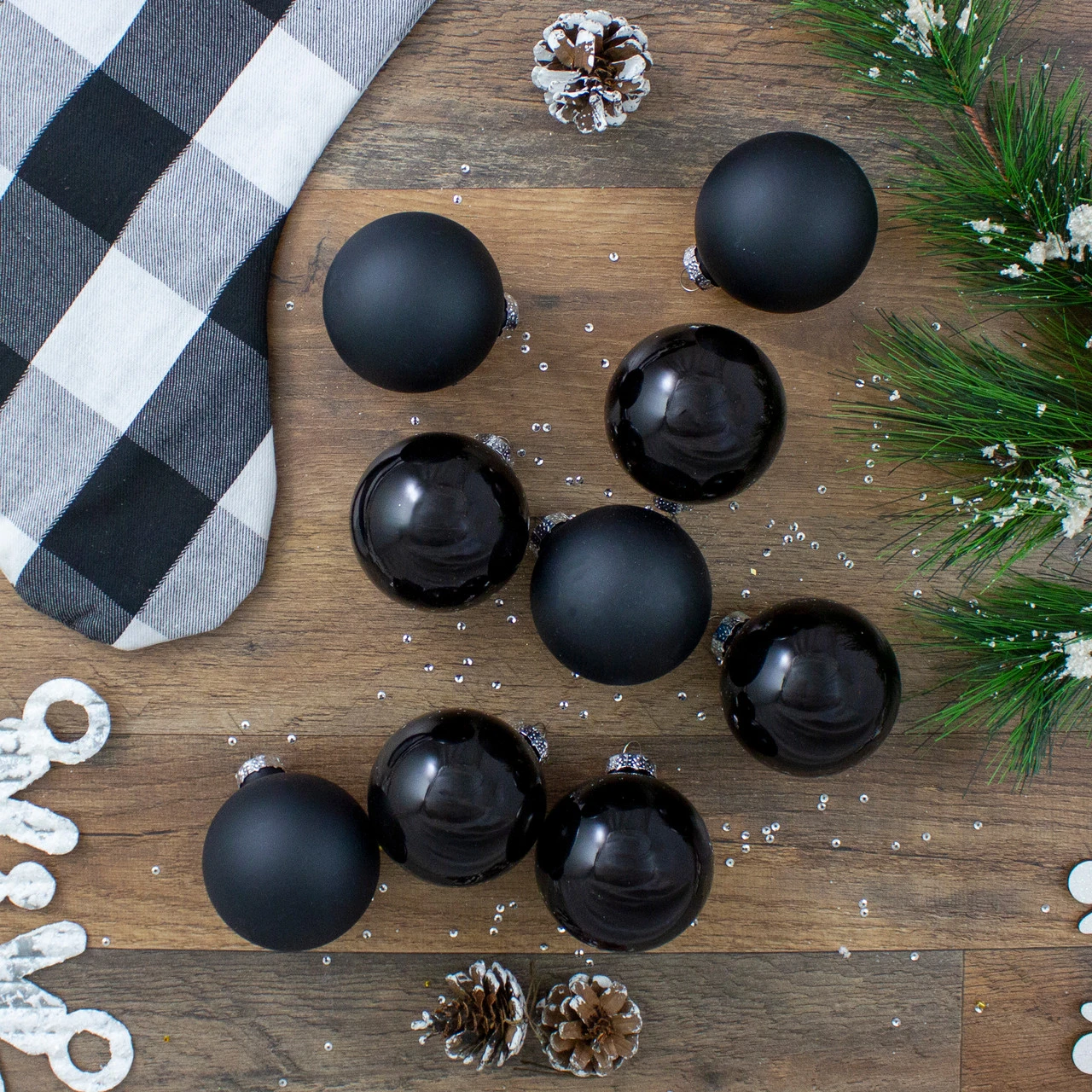 9ct Shiny And Matte Black Glass Ball Christmas Ornaments 2.5" (65mm) 4 9ct Shiny And Matte Black Glass Ball Christmas Ornaments 2.5" (65mm) - Image 4