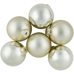 6ct Gold 2-Finish Glass Ball Christmas Ornaments 3.25" (80mm)
