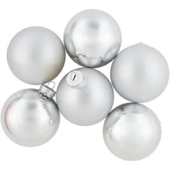 6ct Silver 2-Finish Christmas Glass Ball Ornaments 3.25"
