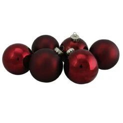 6ct Burgundy Red 2-Finish Glass Ball Christmas Ornaments 3.25" (80mm) -Best Christmas Store northlight wy00754 3 14922.1667655078