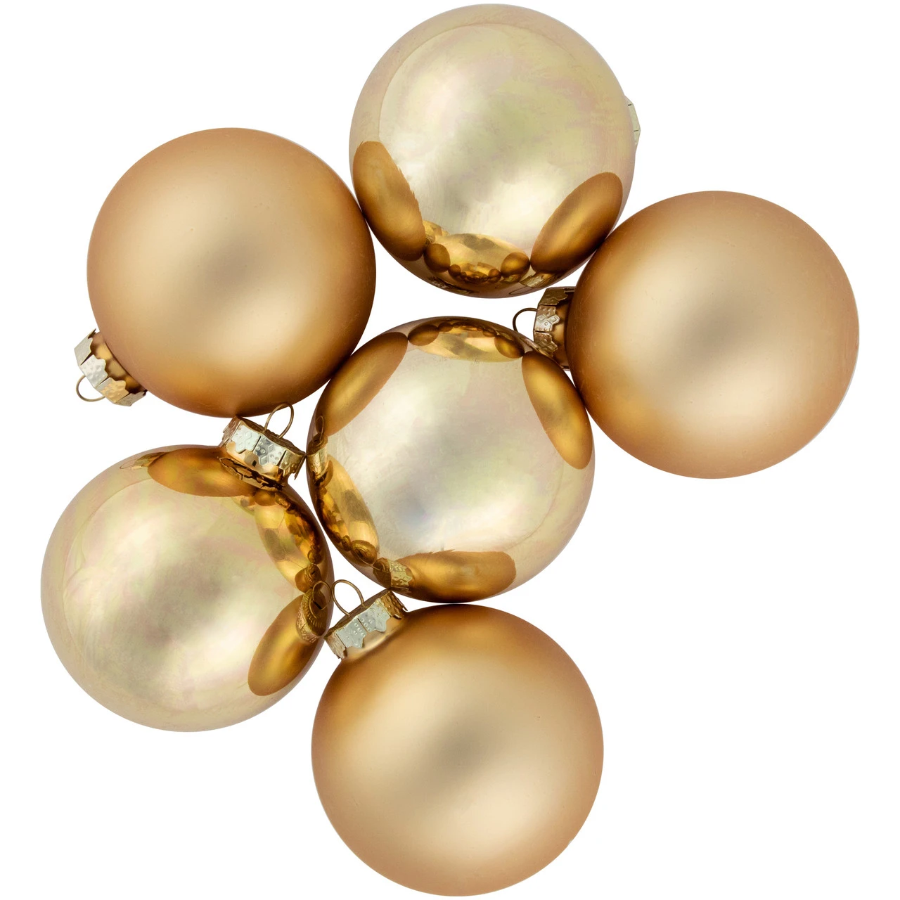 6ct Champagne Gold 2-Finish Glass Ball Christmas Ornament Set 3.25" 1 6ct Champagne Gold 2-Finish Glass Ball Christmas Ornament Set 3.25"