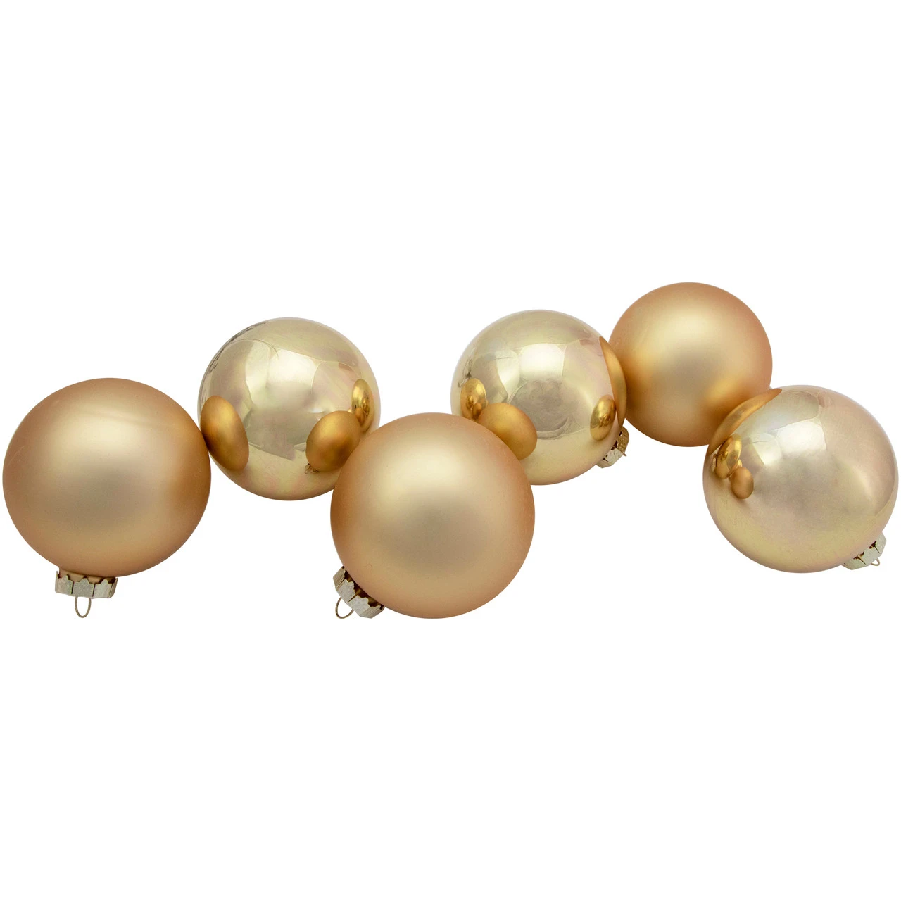 6ct Champagne Gold 2-Finish Glass Ball Christmas Ornament Set 3.25" 3 6ct Champagne Gold 2-Finish Glass Ball Christmas Ornament Set 3.25" - Image 3