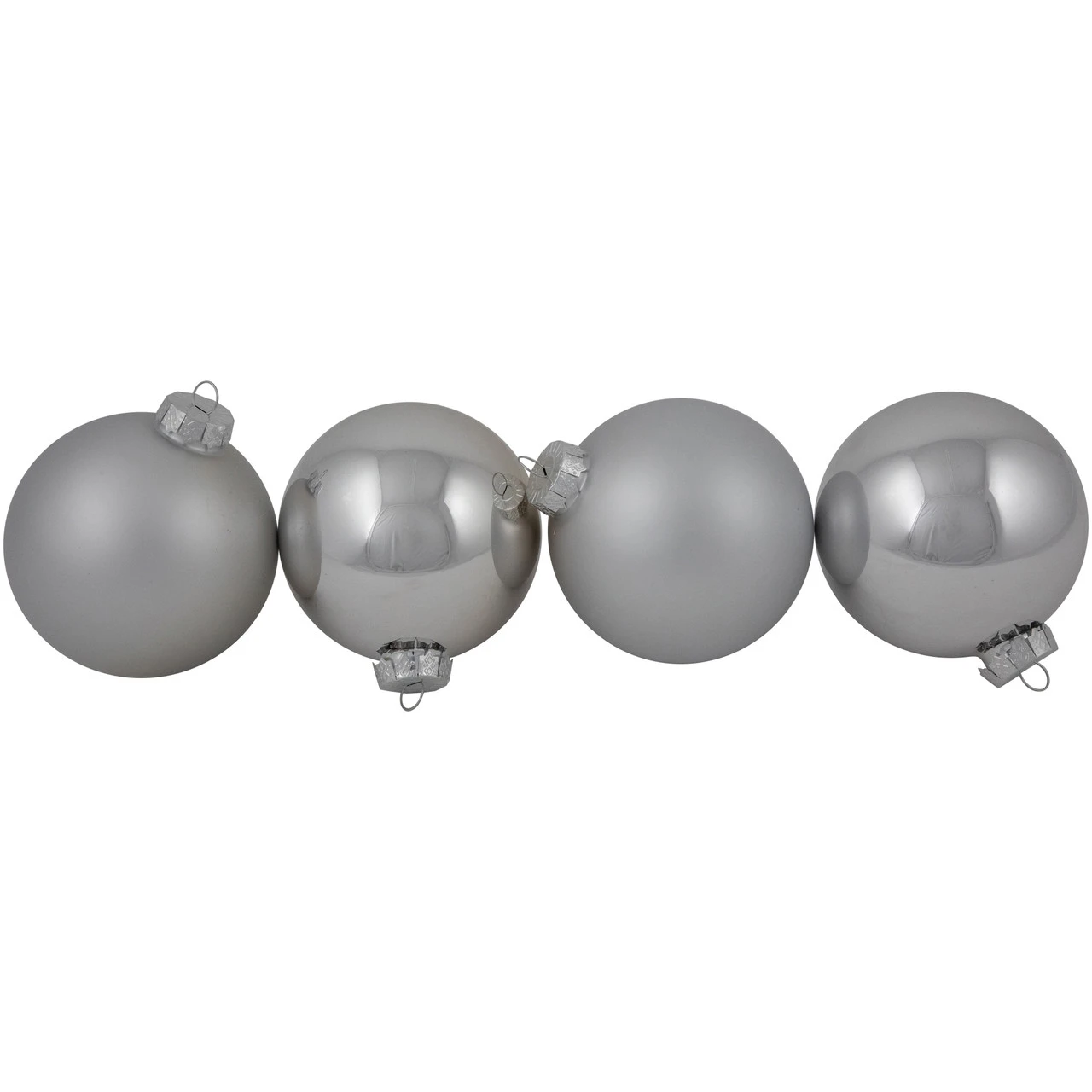 4ct Shiny And Matte Silver Glass Ball Christmas Ornaments 4" (100mm) 404416 1 4ct Shiny And Matte Silver Glass Ball Christmas Ornaments 4" (100mm) 404416
