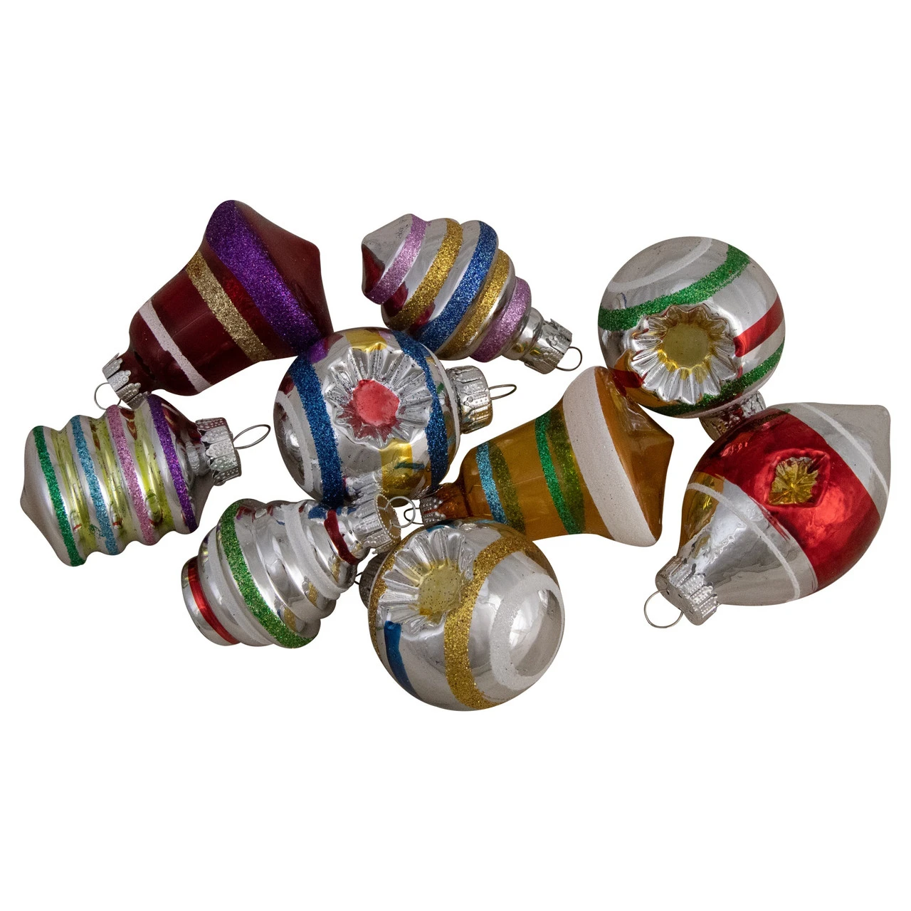 9ct Silver And Gold Glass 2-Finish Glittered Christmas Ornaments 2.5" 3 9ct Silver And Gold Glass 2-Finish Glittered Christmas Ornaments 2.5" - Image 3