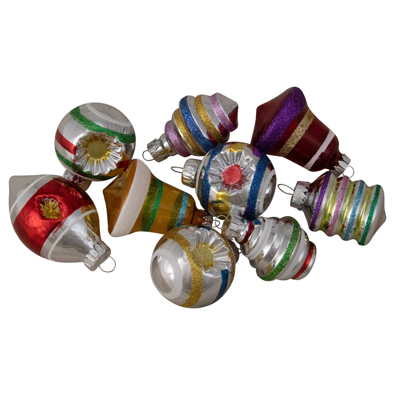 9ct Silver And Gold Glass 2-Finish Glittered Christmas Ornaments 2.5" 1 9ct Silver And Gold Glass 2-Finish Glittered Christmas Ornaments 2.5"