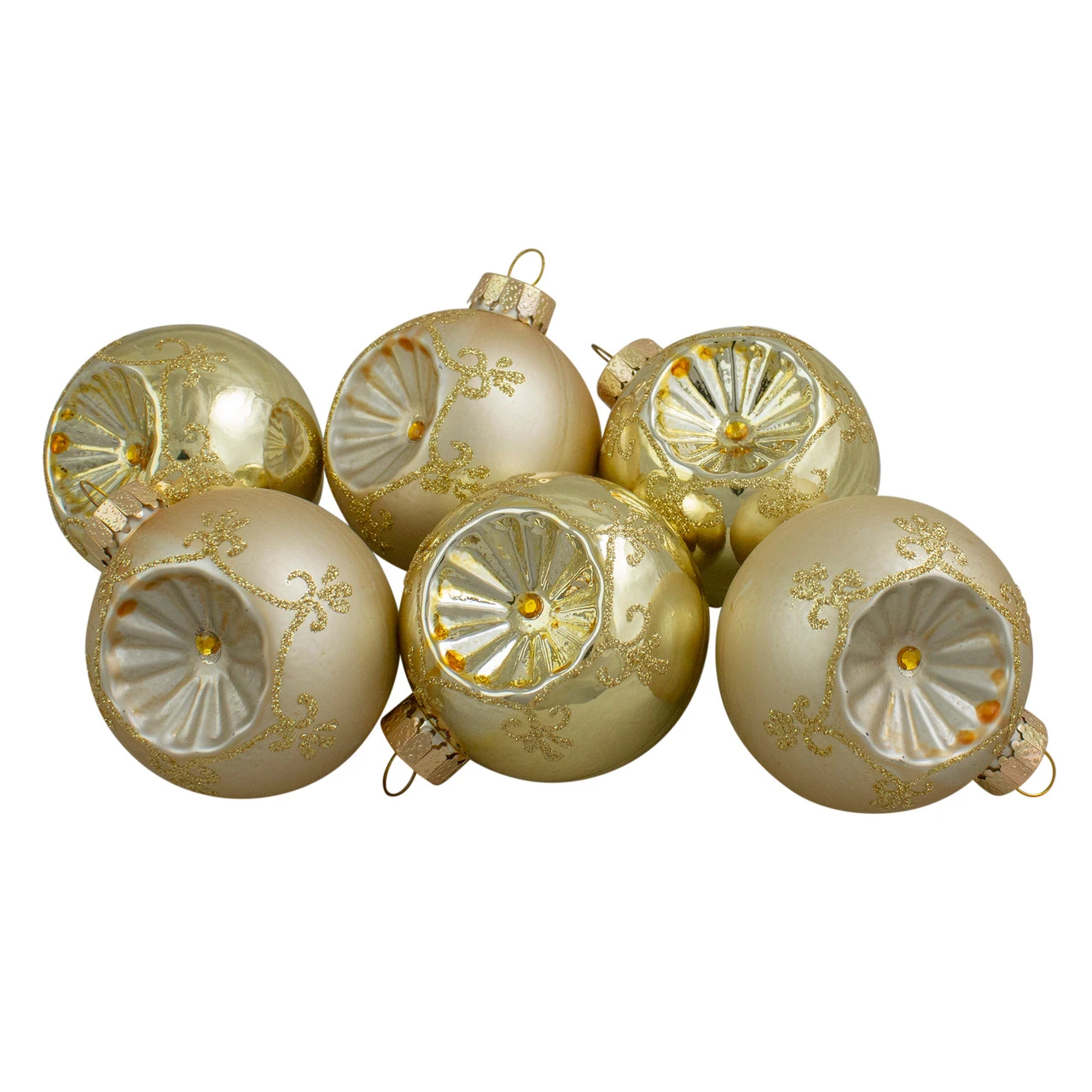 6ct Gold 2-Finish Retro Reflector Glass Christmas Ball Ornaments 2.75" (70mm) 1 6ct Gold 2-Finish Retro Reflector Glass Christmas Ball Ornaments 2.75" (70mm)