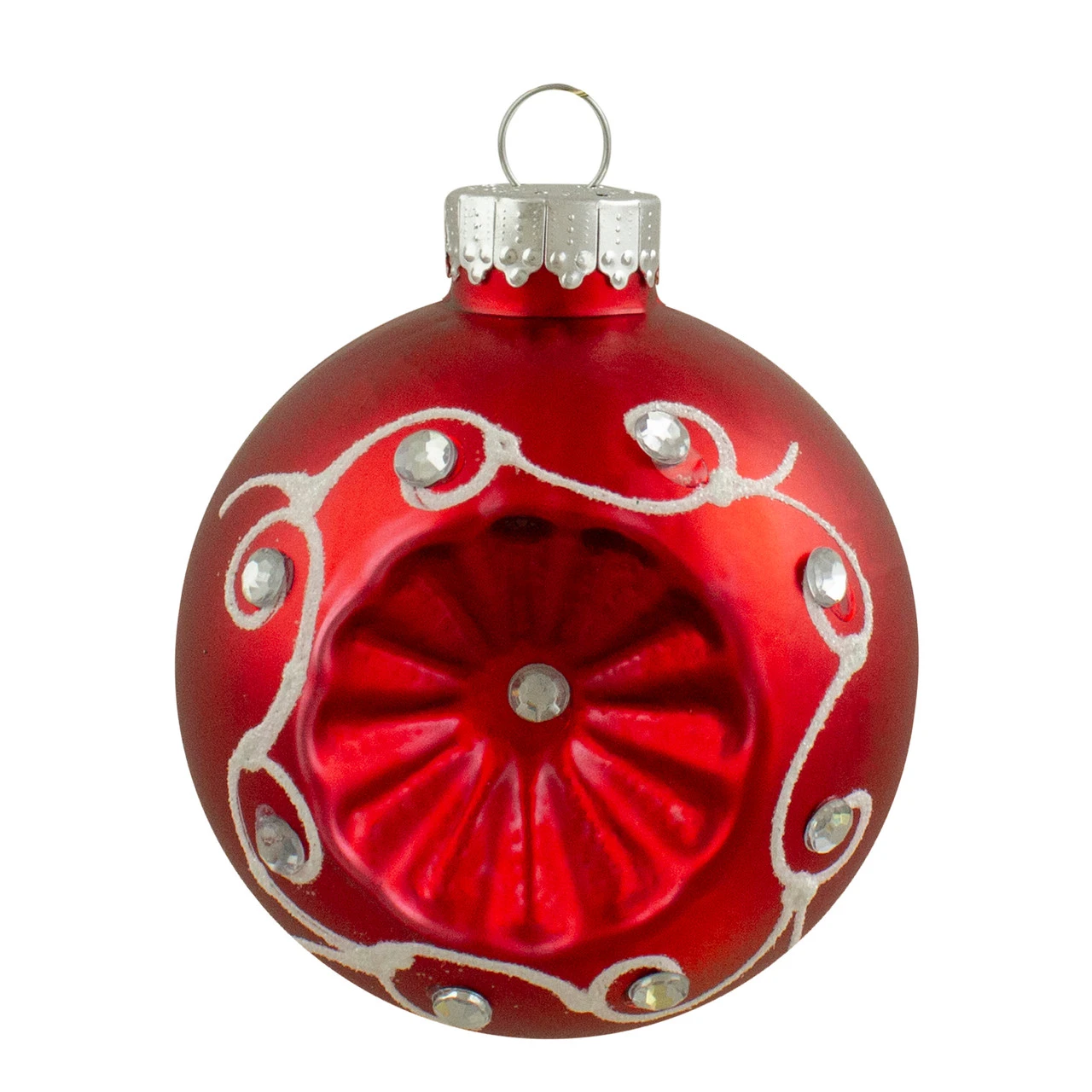 6ct Red And Silver Retro Reflector Matte Glass Christmas Ball Ornament Set 3.25" (82mm) 2 6ct Red And Silver Retro Reflector Matte Glass Christmas Ball Ornament Set 3.25" (82mm) - Image 2
