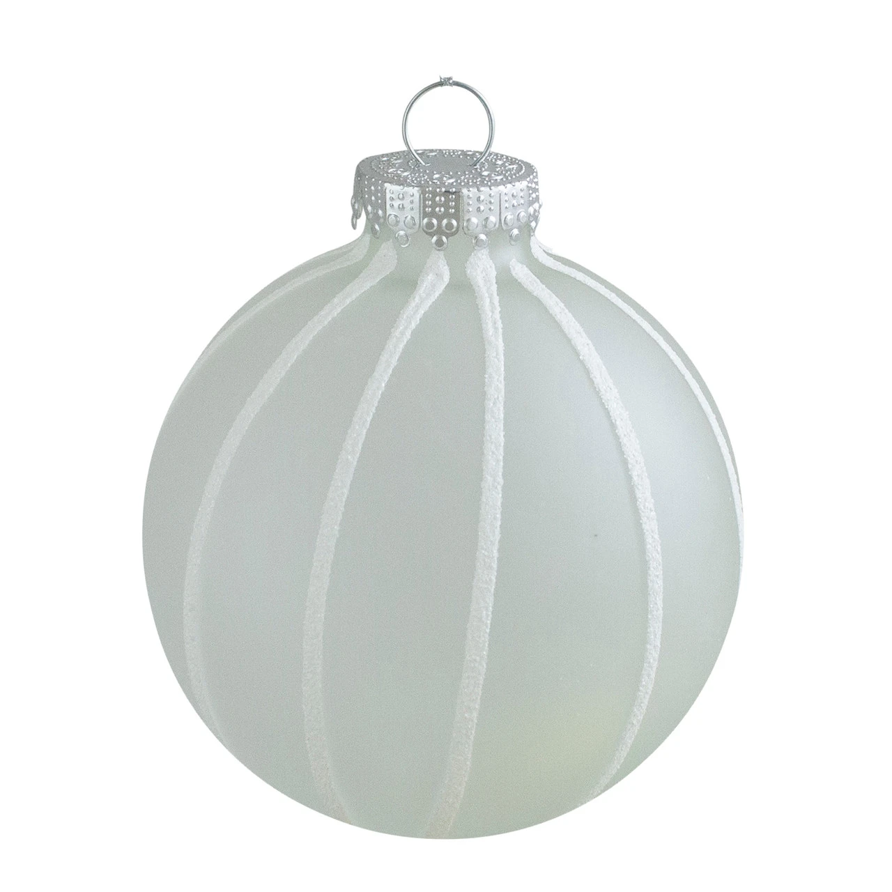 4ct Clear Frosted And White Glitter Striped Matte Glass Christmas Ball Ornaments 3.5" (90mm) 2 4ct Clear Frosted And White Glitter Striped Matte Glass Christmas Ball Ornaments 3.5" (90mm) - Image 2